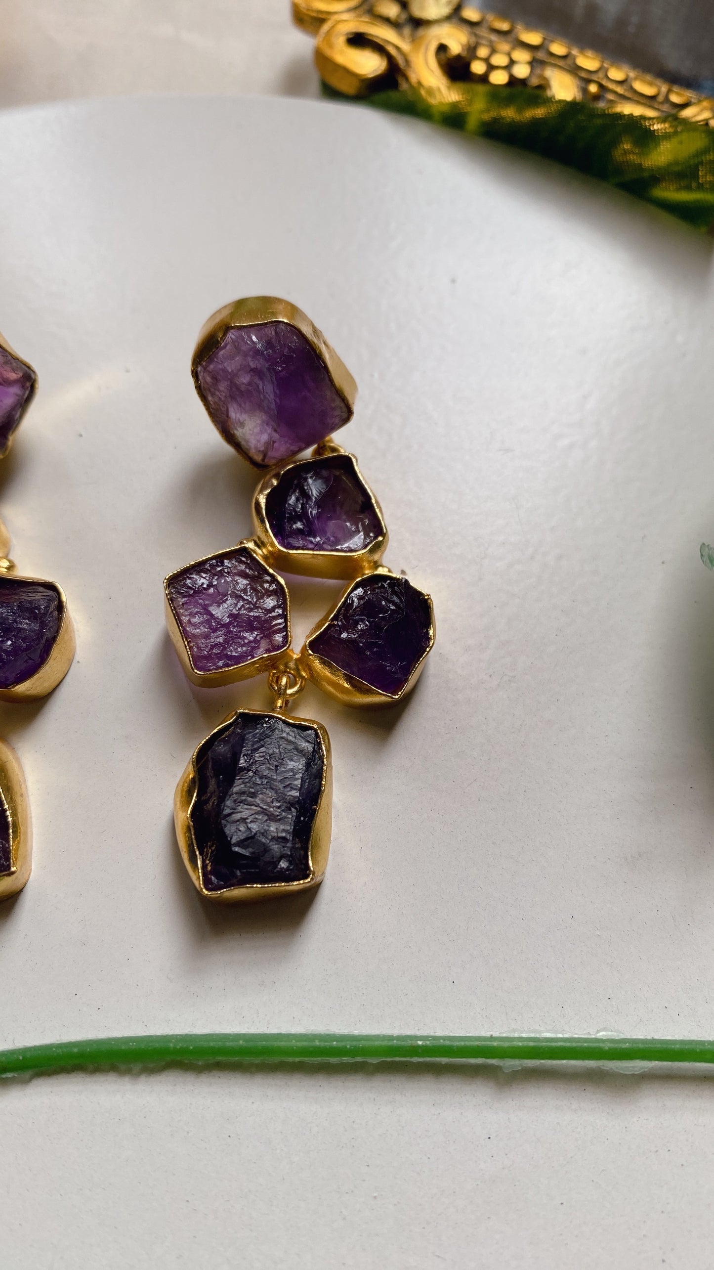 Arya Raw Uncut Stone Earrings - Purple
