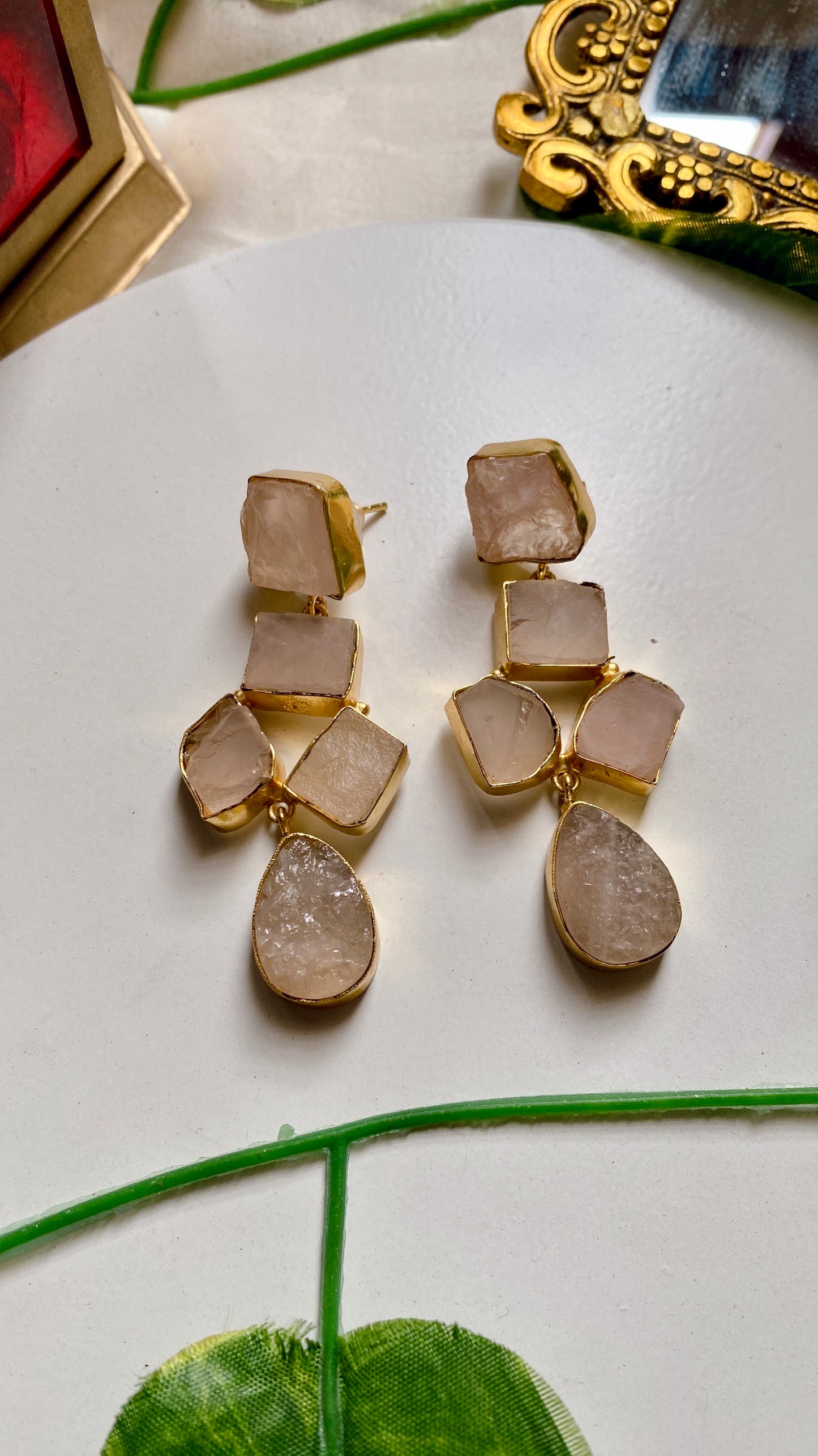 Arya Raw Uncut Stone Earrings - Pink