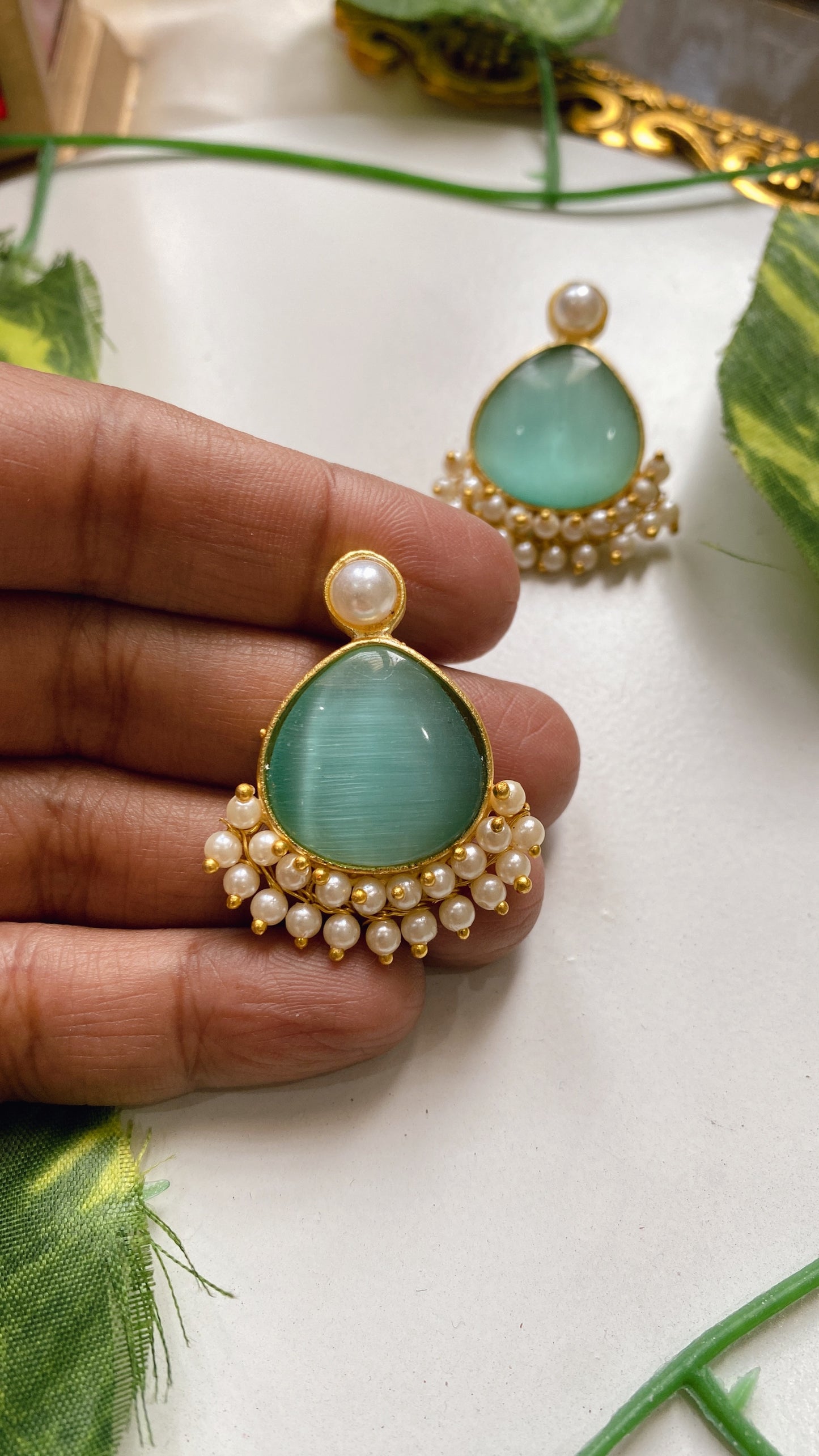 Mira Drop Earrings - Mint Green