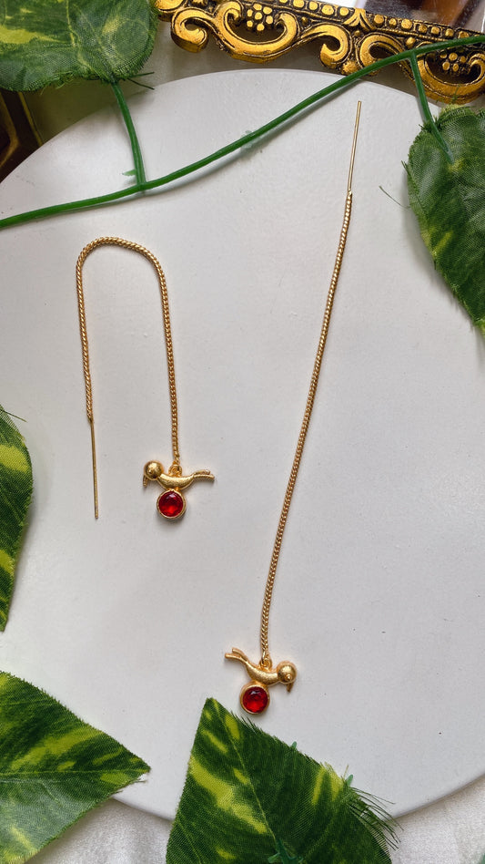 Panchi Sui Dhaga Earrings- Red