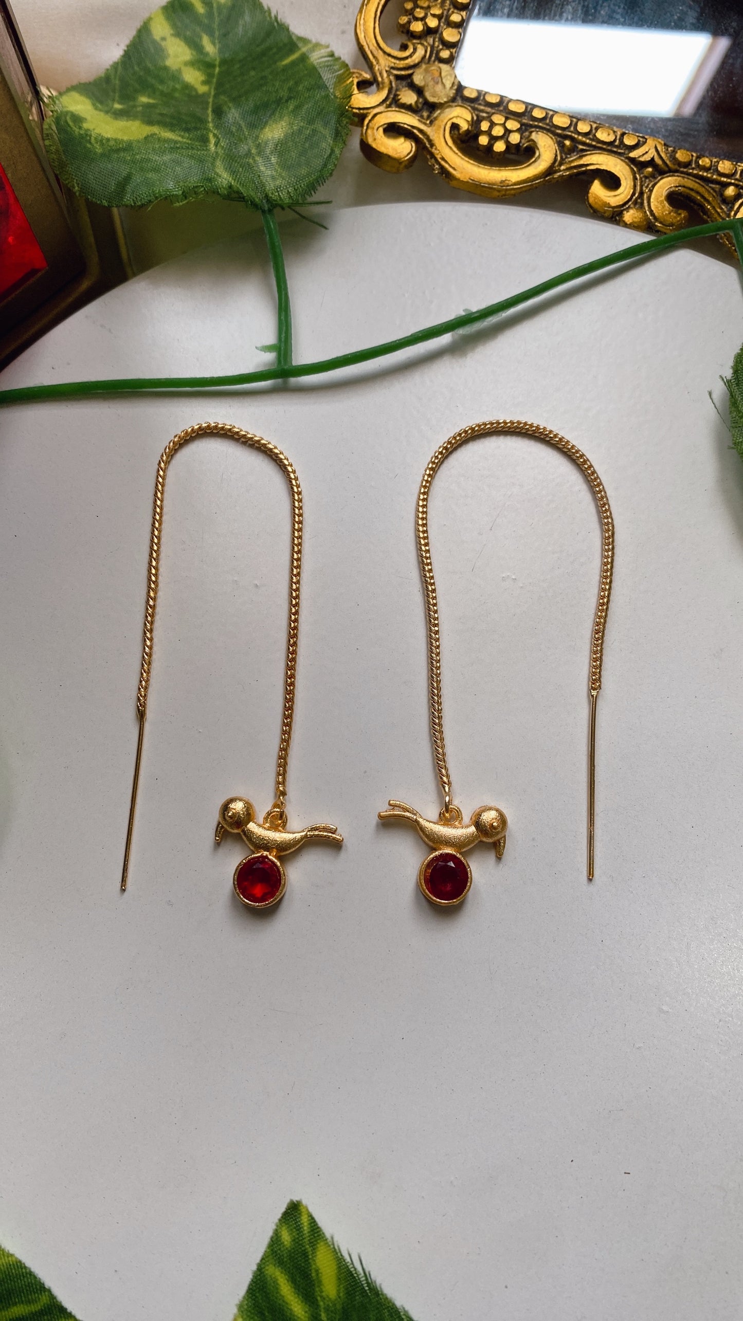 Panchi Sui Dhaga Earrings- Red