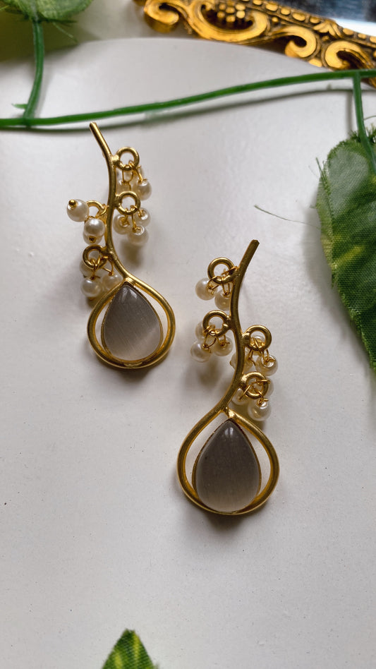 Aabroo Pearly Earrings- Grey