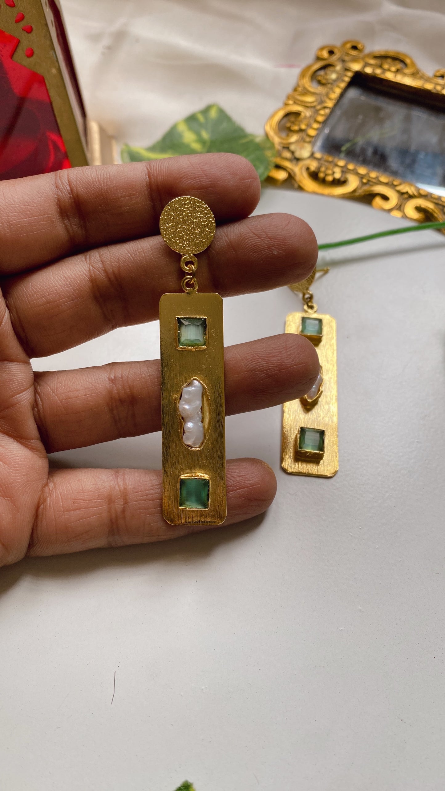 Runway Gold Earrings - Green