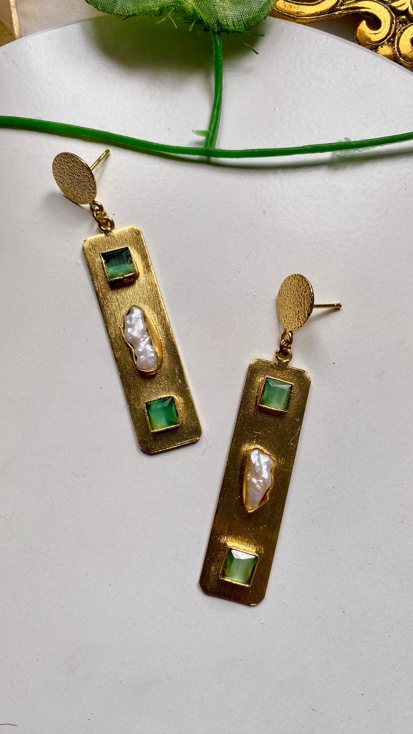 Runway Gold Earrings - Green