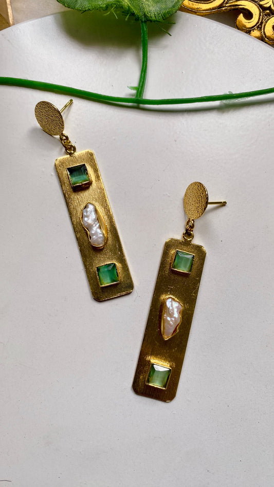 Runway Gold Earrings - Green